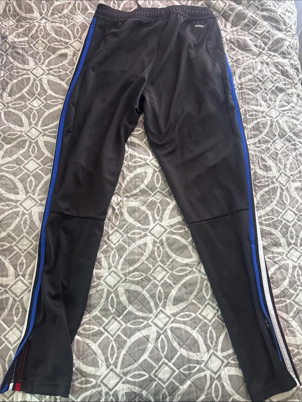 adidas Tiro Black Joggers with Red, White & Blue Side Stripes